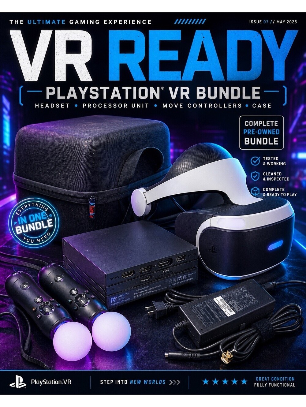 Sony PSVR V2 CUH-ZVR2 VR Bundle 2 Move Controllers Camera Case Tested